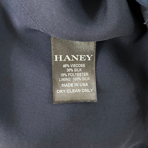 Haney Lucia Dress Size 8 Navy Blue Silk Blend 1-Shoulder Asymmetric Embellished - Picture 8 of 10